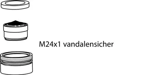 Luftsprudler von Ideal Standard mit vandalensicherem Design. Abgebildet sind verschiedene Ansichten des Produkts.
